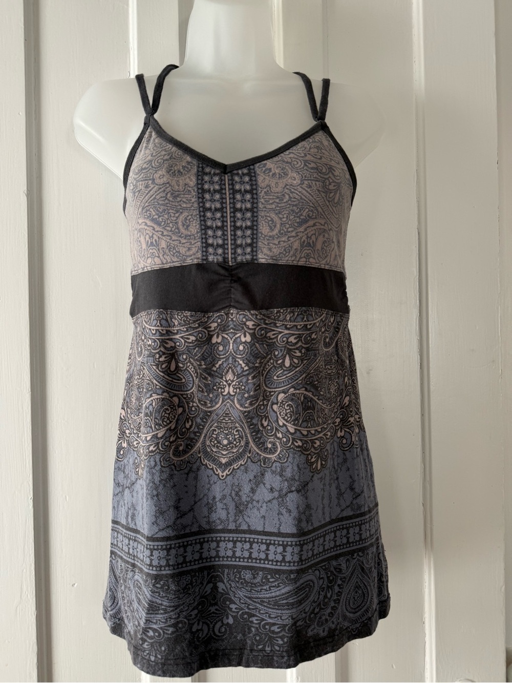 Athleta Black and Gray Paisley-Print Chemise